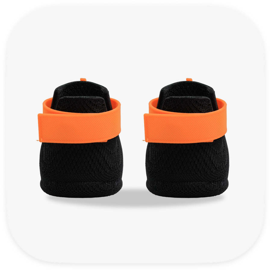 Canela ForméFit ID Halloween Pumpkin — black boots with an orange jack-o'-lantern strap, back view