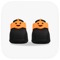 Canela ForméFit ID Halloween Pumpkin — black boots with an orange jack-o'-lantern strap, front view